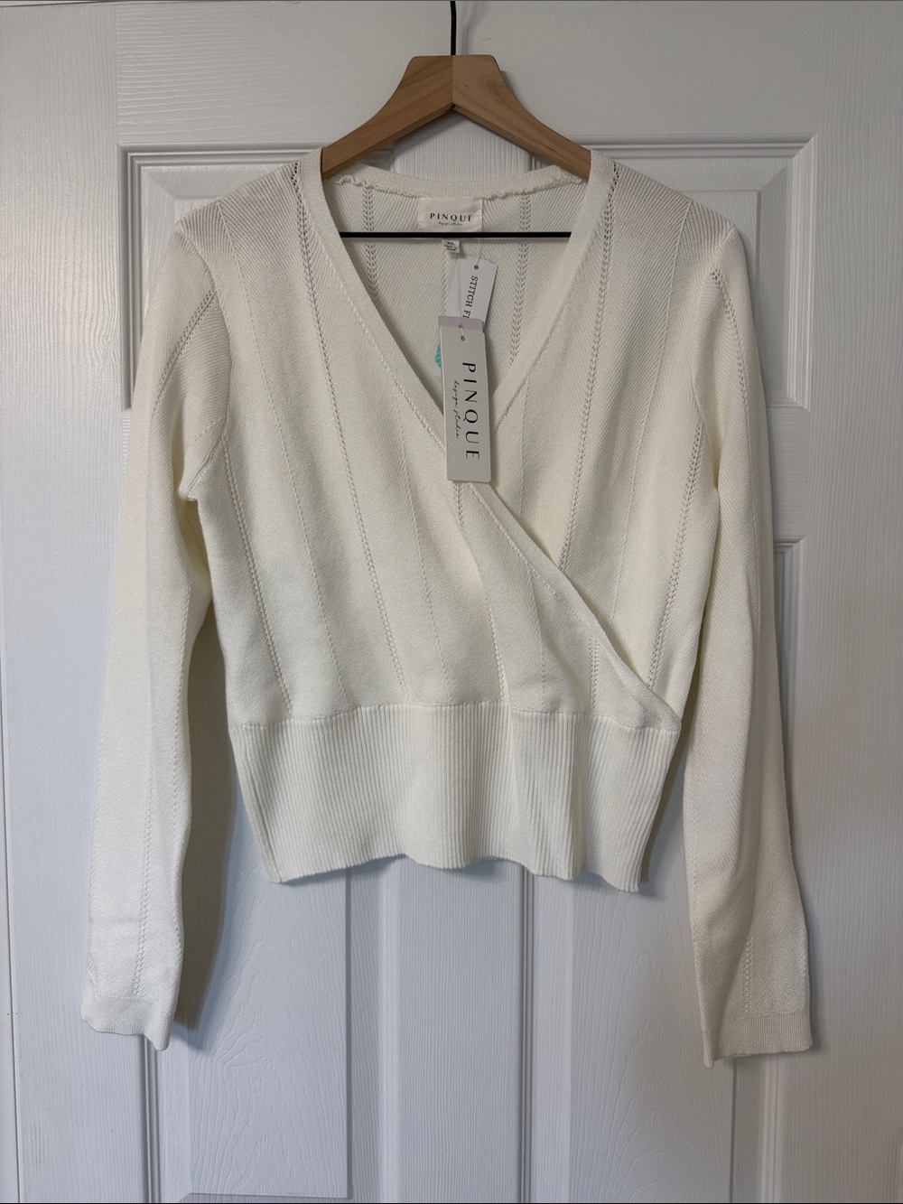 Pinque Cream V-Neck Wrap Pullover Sweater